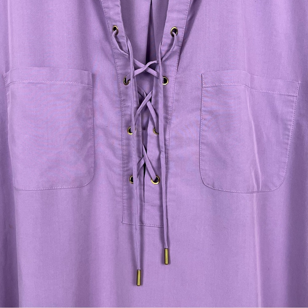 Chico’s purple modal poly elastane laceup neckline popover shirt, XL. - Picture 5 of 10